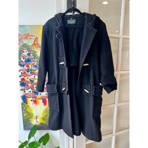 Vintage Rena Lange Black Wool Hooded Toggle Coat – Size 6 (fits like M)
